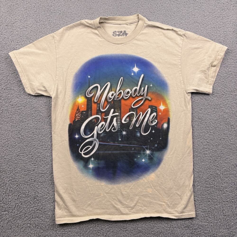 SZA T-Shirt Size Medium Beige SOS Tour 2023 Merch Short Sleeve Airbrush Nobody
